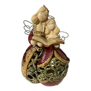 Vintage Ceramic Angel Mother & Child Tealight Holder Figurine – 9.5” Christmas L